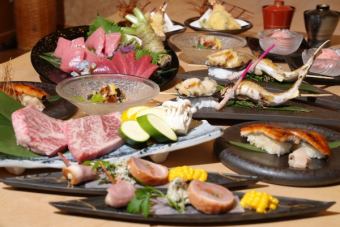 【夏の宴会に】天然本マグロと黒毛和牛を1度に「磯次郎豪華堪能コース」全8品 料理のみ 8,000円