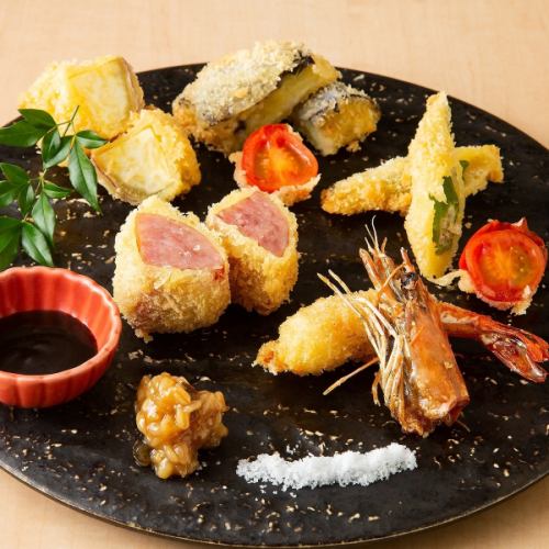 Assorted bite cutlet bamboo (3 vegetables, 1 piece of fish, 1 piece of meat)