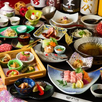 <Big Banquet> Tuna cross-section sashimi and 2 types of shabu-shabu to choose from ◆ Nabe flower, bird, wind and moon course ◆ 3 hours luxury all-you-can-drink