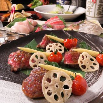 享受Niwahanare提供的一切，包括烤国产牛后腿肉！6,000日元套餐，9道菜和2小时无限畅饮！