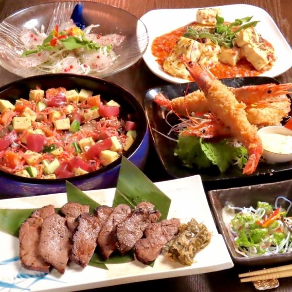 市場直送の海鮮を使ったバラチラシや仙台牛タンの和食コース。7品6000円