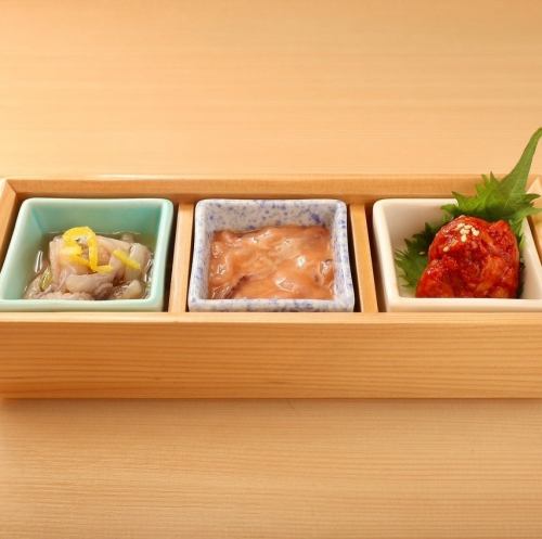 Three types of sake snacks