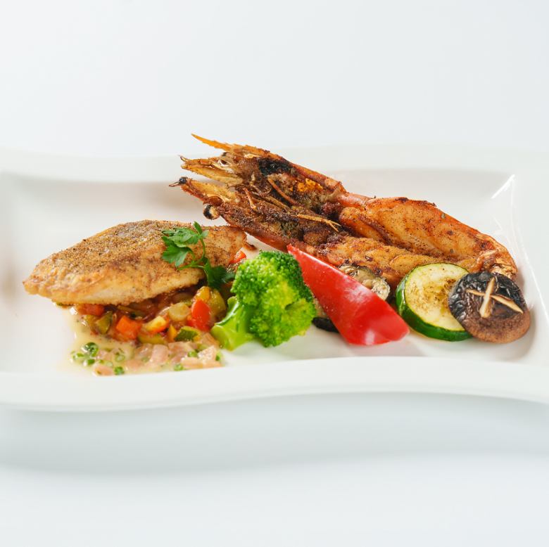 鯛と海老のスパイス焼き