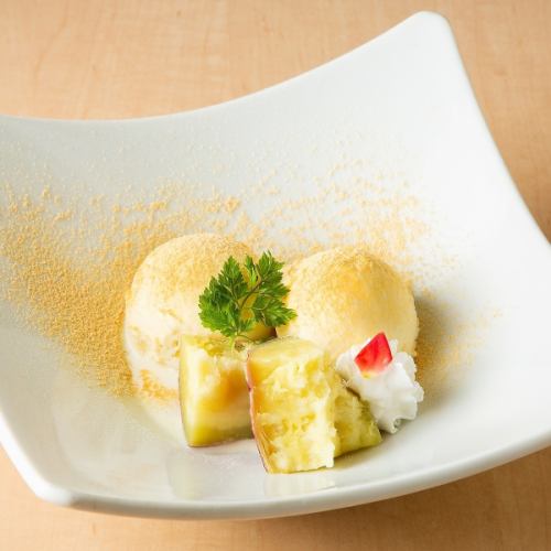 (Kagoshima) Baked sweet potato and vanilla ice cream