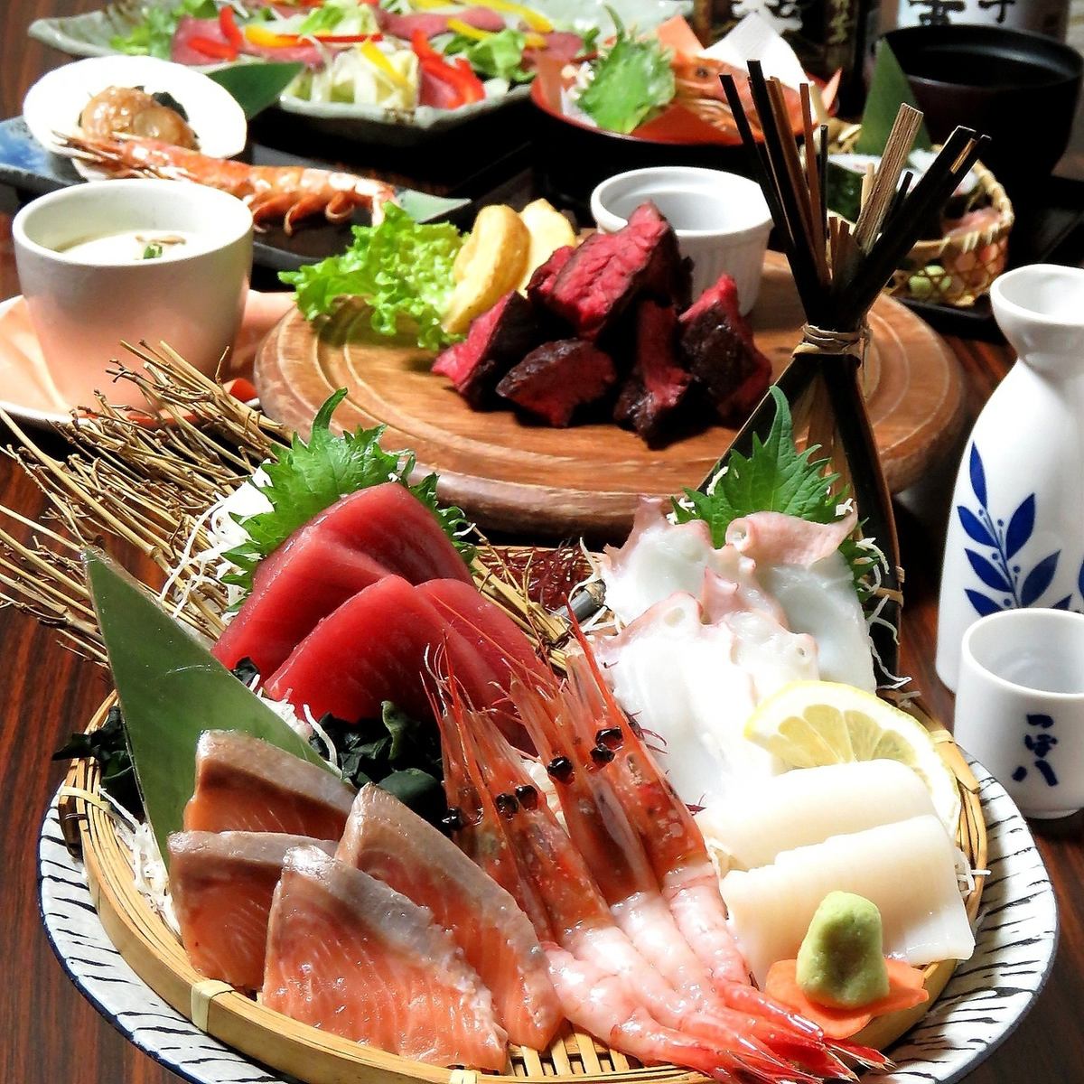 Enjoy sashimi as well! Hamamatsu Ekimae Course 3,500 JPY (incl. tax) with all-you-can-drink for 2 hours