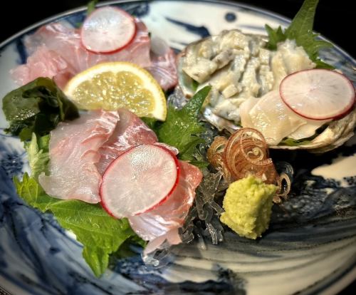 Wild red sea bream and abalone sashimi