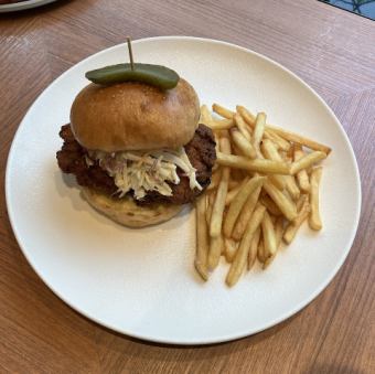 ■ Crispy Chicken Burger with Honey Mustard and Apple Cabbage Slaw
