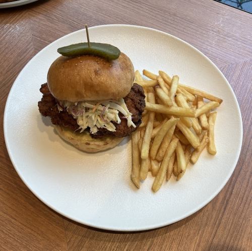 ■ Crispy Chicken Burger with Honey Mustard and Apple Cabbage Slaw