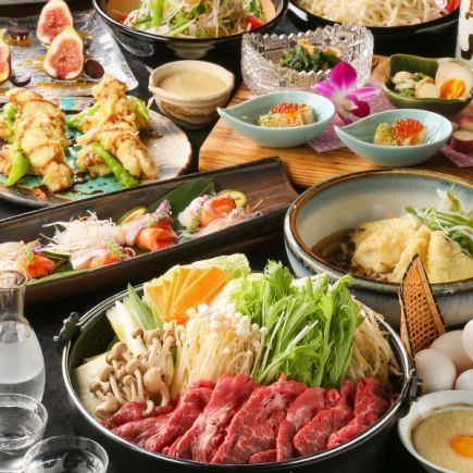 All-you-can-drink for 3 hours every day of the week ★ "Joushu Course" with 8 dishes including domestic beef sukiyaki, Wagyu beef minced cutlet, and 2 kinds of sashimi