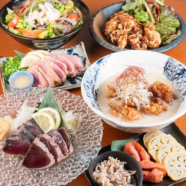 《月～木祝日3h/金土祝前2h飲み放題付！》若鶏の唐揚げや鶏肉の白湯煮込み等全8品◆4000円