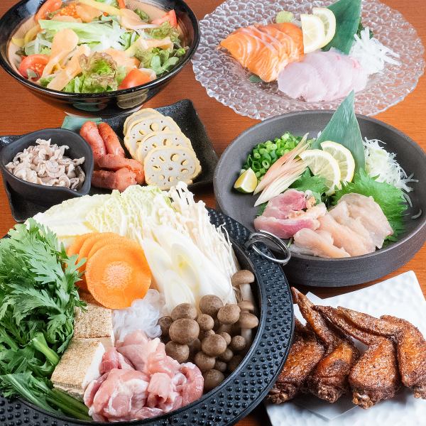 《1日先着3組》月～木限定！【鶏すき鍋食放題】若鶏の唐揚げ等全8品◆2h飲放付◆4000円※6/30迄