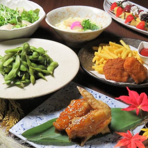 Great value! 7 dishes including classic chicken dishes such as teriyaki chicken and special fried chicken. Includes 2 hours of all-you-can-drink for 3,500 yen.