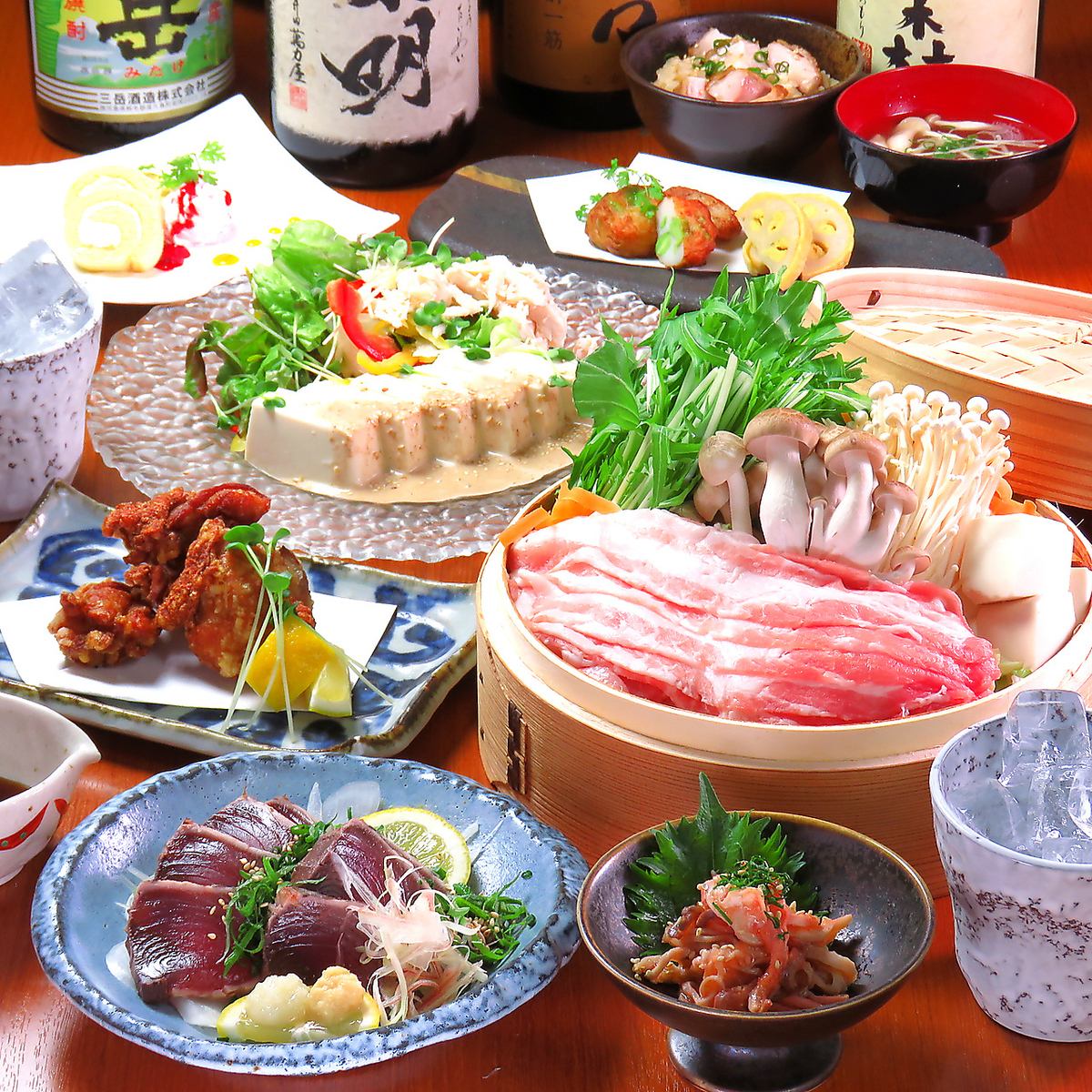 枕崎産カツオのたたきなど全8品2時間飲放付コース4000円♪