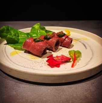 Beef heart carpaccio