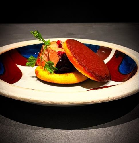 White liver paste dorayaki and apple compote