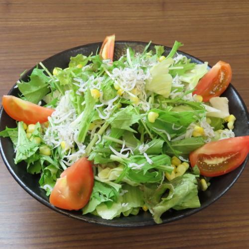 Green salad with boiled whitebait