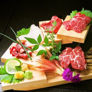 Assortment of 5 types of horsemeat sashimi