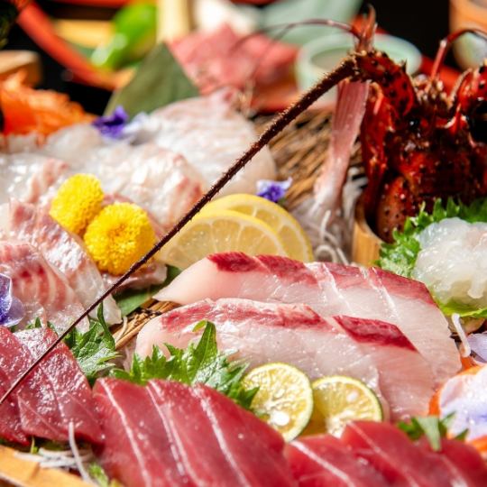 【3H飲放】伊勢海老造り含む旬魚造盛合せ×海鮮鍋や活帆立に特上握り『松』全8品8970円⇒8000円
