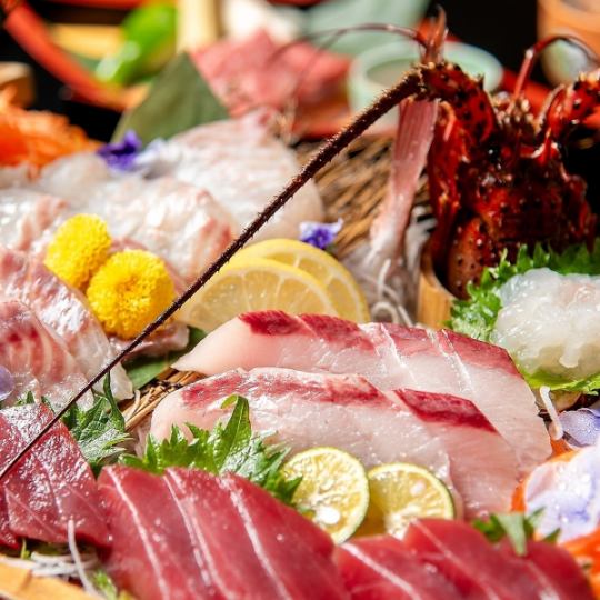 【2.5H飲放】"伊勢海老造り含む"旬魚造り盛合せ×帆立や鰻玉に上握り『松』全9品7980円⇒7000円