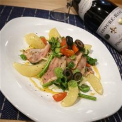 合鴨・そら豆・桃・サラダ仕立て