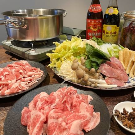 【동계 한정!화냄비 코스】◆무제한 음료 마사지◆마마루 스프&백탕 스프의 화나베〈13종류 재료+〆면〉