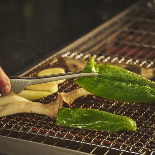 新鮮な海鮮や野菜、串に刺した肉を巧みに焼き上げた炉端焼き