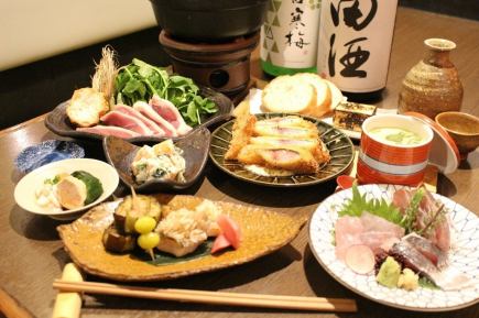 【鴨せり鍋ライトコース】料理6品 4300円(税込)季節のお鍋、焼き物他5品