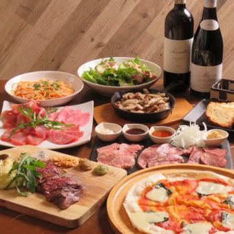 Enjoy beef skirt steak and margherita with 7 dishes and 2 hours of all-you-can-drink for 4,500 yen