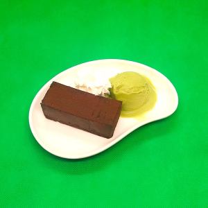 Chocolate terrine with matcha ice cream