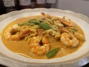 Shrimp miso tomato cream pasta