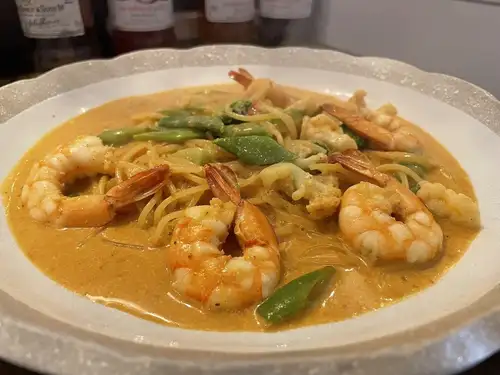 Shrimp miso tomato cream pasta