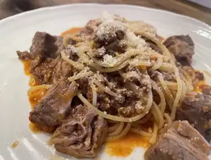 Beef Bolognese with chunks of beef