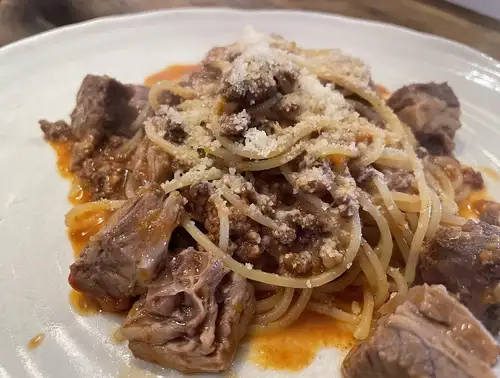 Beef Bolognese with chunks of beef