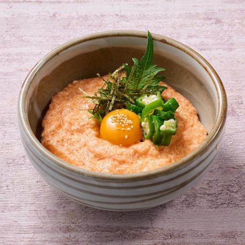 Sticky and slimy mentaiko rice bowl