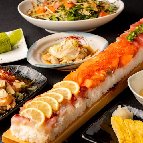 Luxurious seafood long yukhoe sushi course