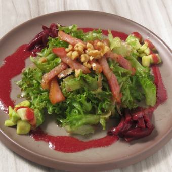 Pancetta, avocado and beet salad