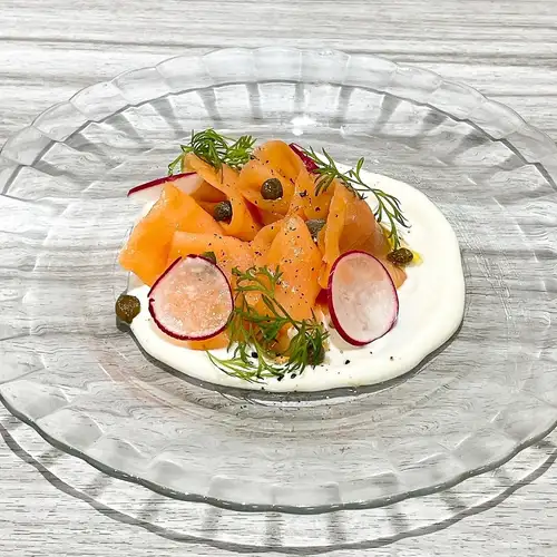 Smoked salmon and cream cheese carpaccio
