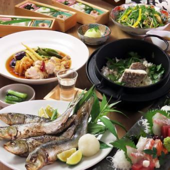 Assorted sashimi, grilled large tuna, and other 7-dish course with all-you-can-drink for 5,000 yen (tax included)