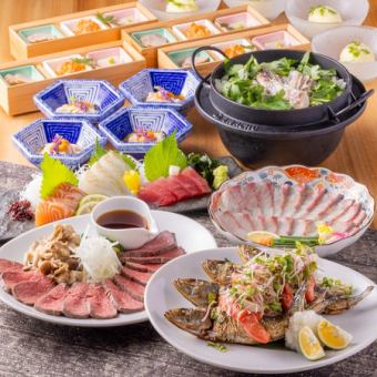 黒毛和牛のローストビーフや絶品鯛釜めし等 飲み放題付全8品　8,000円(税込)コース