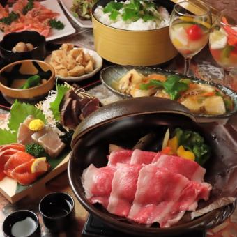 ◇120분 음료 무제한 ◇여관 메시 시리즈 도판구이 히다우 박엽구이 코스 6000엔⇒5000엔