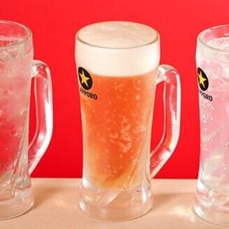 【おつまみ付2時間プレミアム飲み放題】生ビール含む60種類のドリンク＆おつまみ４品付き◎　