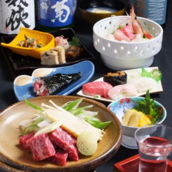 【2 drinks all you can drink all 8 items】 Ceramic plate grilled Wagyu Beef steak course ⇒ 6000 yen (tax included)