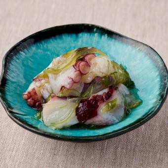 Octopus and wakame seaweed stems pickled in wasabi