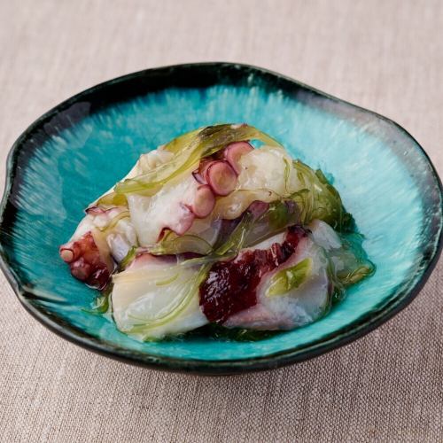 Octopus and wakame seaweed stems pickled in wasabi