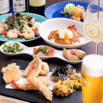 性价比最高的极品套餐+“生啤酒OK！无限畅饮套餐”5道菜合计6,000日元