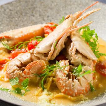 Scampi and fresh tomato with brandy cream sauce