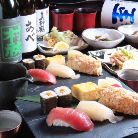 [豪華０次会コース]職人の握る拘り寿司と旬の天プラ等 全5品 2H飲放付3980円（4378円）