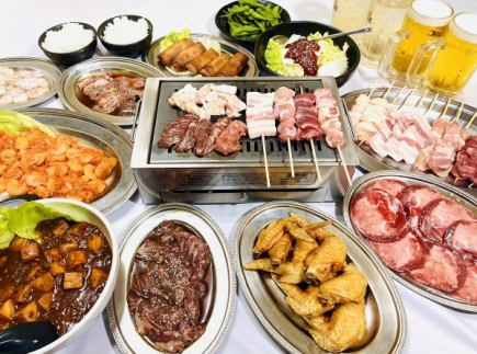 ★【120-minute luxury three course!】★ Yakiniku beef tongue, yakitori, Chinese food, and all-you-can-eat and drink course! (Total of 15 dishes)