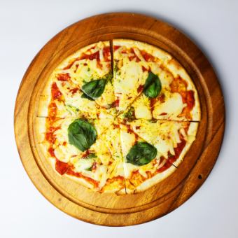 Homegrown basil and mozzarella pizza
