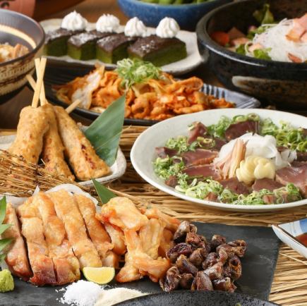 Great value for money! Straw-grilled bonito, young chicken with sweet and sour sauce, two kinds of sashimi, and nine other dishes in total. "Volume Course" with two hours of all-you-can-drink included. ◇ 3,500 yen